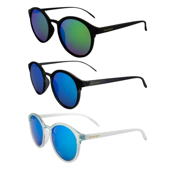 Islander Eyes Maldives Polarized Sunglasses for Men and Women 3 Pairs Oversized Round Black, Grey & White Frames w/Blue & Green Mirror Lenses