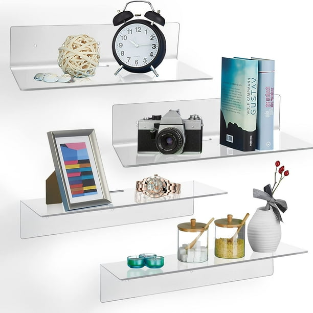 4 Pack Acrylic Floating Shelves, 9'' Acrylic Wall Shelves Display