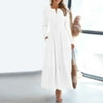 thumbnail image 4 of Qulqfy Fall Wedding Guest Dresses for Women White Long Sleeve Maxi Elastic Waist Tiered V Neck A Line Dresses Dress for Women M, 4 of 9
