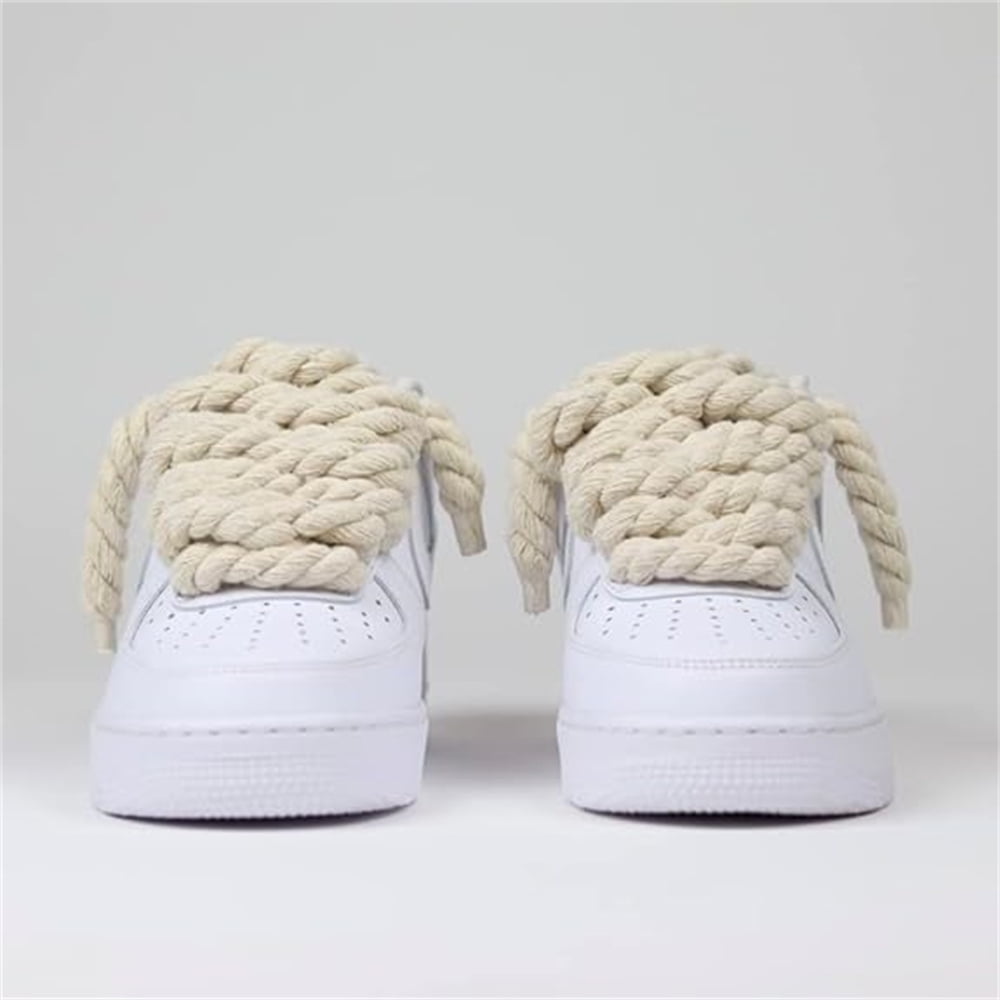 NOGIS Thick Rope Shoe Laces for Shoes, 10mm Wide Round Cotton Chunky Shoelaces Replacement Strings for Sneakers（White）