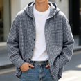 thumbnail image 3 of Plaid Shirt Jacket Men Fall Winter Long Sleeve Loose Casual Button Down Drawstring Hooded Shirt Work Shirts Outerwear, 3 of 7