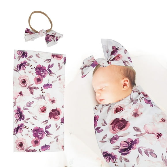 Manta receptora para recién Nacido, Conjunto de diadema con Estampado de Flores, Mantas Receptoras para Bebé
