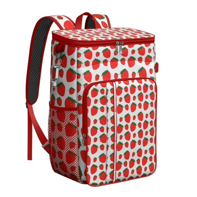 Sac à Dos Glacière aux Baies Rouges Fruitées - Sac à Lunch Isolé Étanche de 20 L pour le Collège, la Randonnée et les Road Trips, Léger et Durable