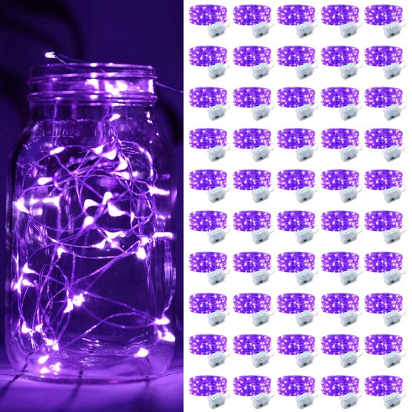 Mini LED Fairy Lights ZGWJ 20, funciona con pilas, 7 pies, 50 unidades, color morado