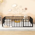 thumbnail image 3 of Queen Size Metal Floor Bed with Door and Safety Fence, Montessori Floorbed for Kids, Metal Bed Frame with No Bed Slats, for Kids Toddles, Black, 3 of 9