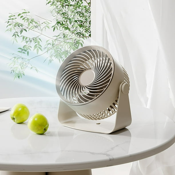 Ventilador portátil recargable USB - Ventilador de escritorio alimentado por pilas con giro de 360° y velocidad ajustable para viajes interiores y exteriores • ABS Beige