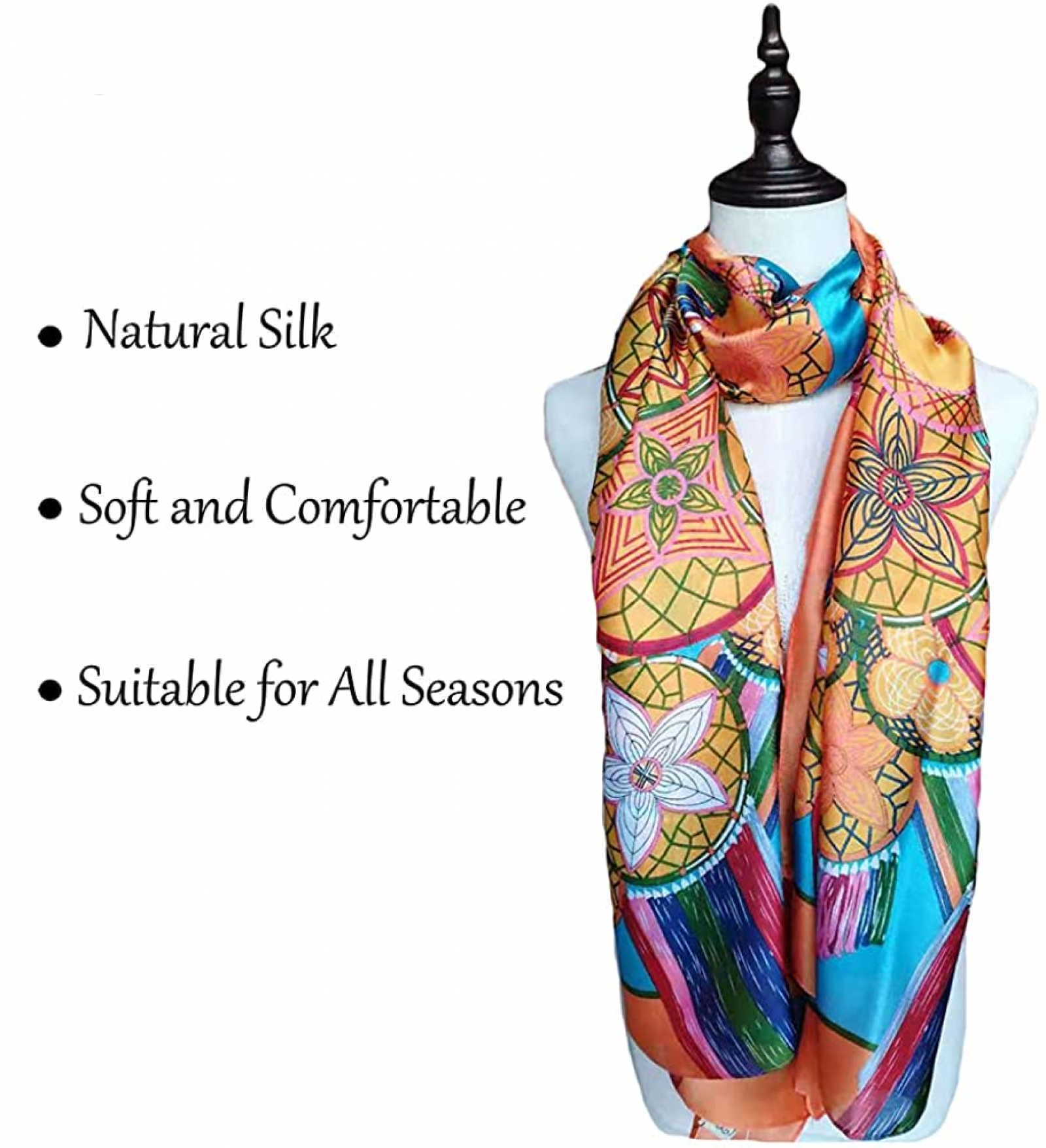 Womens 100% Large Mulberry Silk Scarf Long Satin Scarf