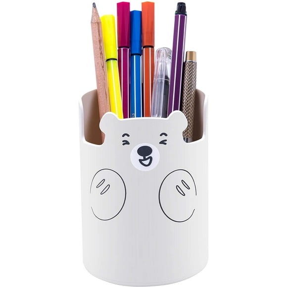 Portalápices, lindo oso, portalápices, taza, organizador de papelería para escritorio, escuela, oficina, niños (blanco-paquete de 2)