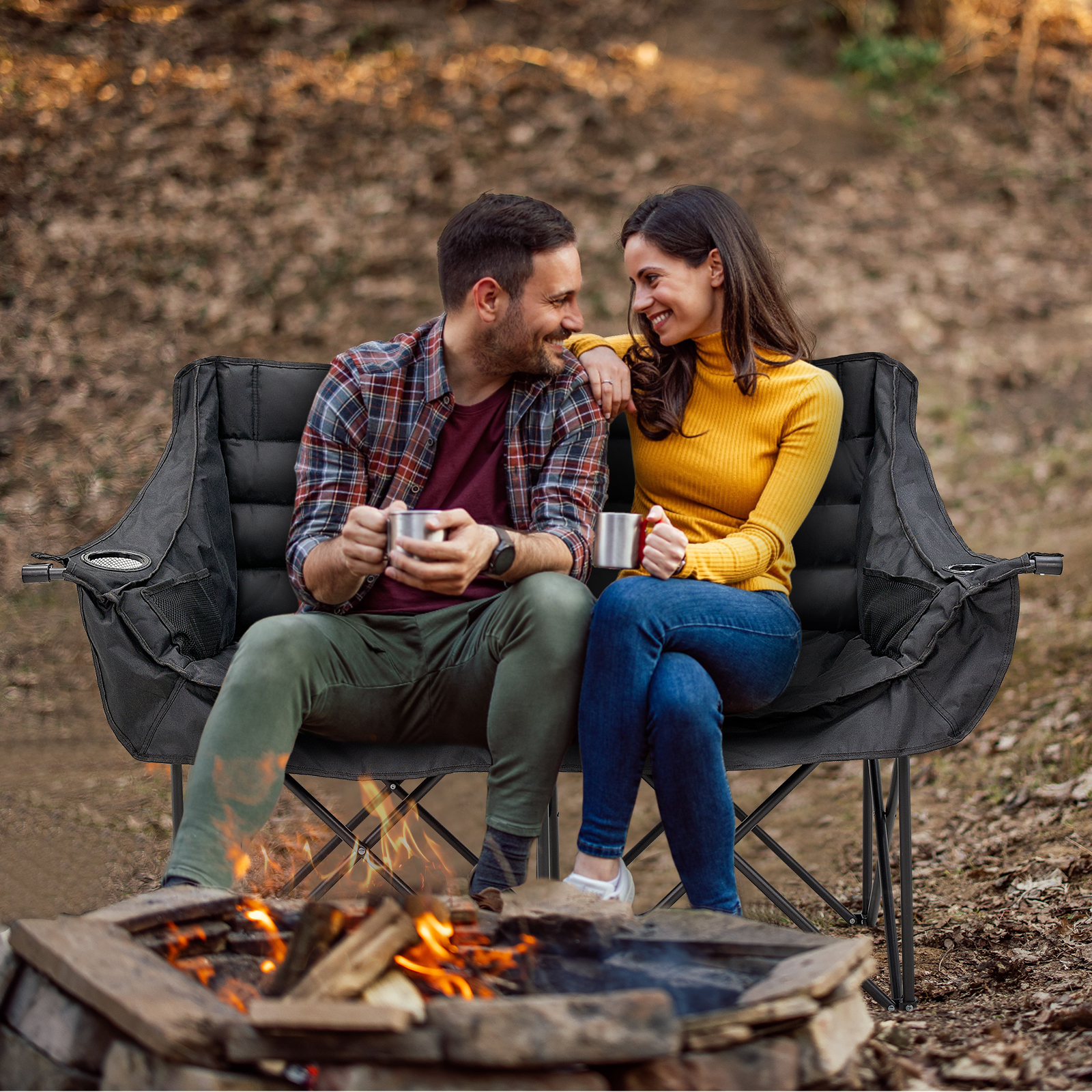 Slsy XXXL Oversized 2 Person Fully Padded Camping Chair, Folding Loveseat Camping Couch Double Camping Chairs Heavy Duty Portable Lawn Chair Patio Chair, Supports 990 LBS