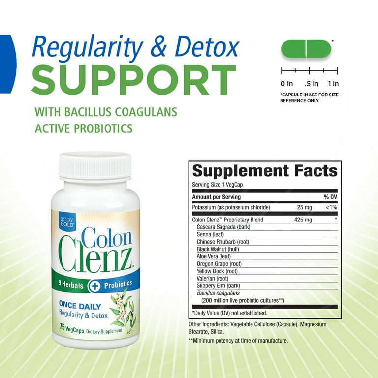 BodyGold Colon Clenz Detox Formula | 9 Herbs + Probiotics | Gut