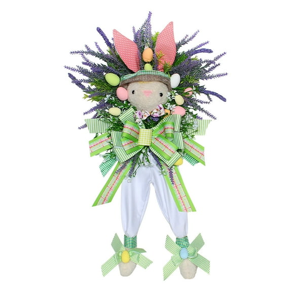 CSSAD 30 Inch Easter Bunny Spring Wreath for Front Door, Cute Rabbit Wreath Decorations Ornament with Eggs
