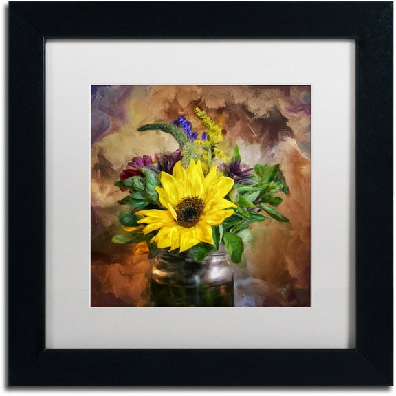 Trademark Fine Art "A Jar of Wildflowers" Canvas Art by Lois Bryan White Matte, Black Frame