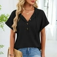 thumbnail image 3 of yillto Women's Short Sleeve Tops with Hoodies Drawstring Button V Neck Casual Blouses Shirts Spring Summer Outfits, 3 of 7