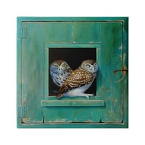 Stupell Industries Spotted Owls Perched Rustic Green Door Ledge Painting Gallery Wrapped Canvas Print Wall Art, Design by Alan Weston