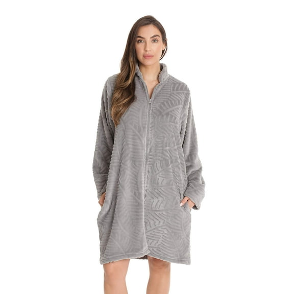 Just Love Plush Zipper Lounger Short Robe (Grey, 2X)