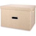 thumbnail image 1 of Contenedores de almacenamiento plegables de tela de lino con tapas y asas extraíbles, contenedores de caja de almacenamiento lavables,(caqui, grande), 1 of 5