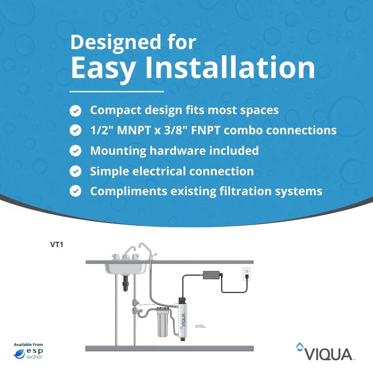 VIQUA VT1 UV Home Water Treatment Under Sink 1 GPM Drinking Water System