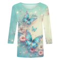 thumbnail image 4 of TSADFHJI Hauts Mignons pour Femmes Sortie Grande Taille Hauts Mi-Longs Manches Trois-Quarts T-Shirts Graphiques T-Shirts Décontractés Col Rond Tunique L Bleu Ciel, 4 of 5
