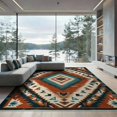 thumbnail image 2 of ODIKA Aztec Southwestern Geometric Border Motif Stripe Stepped Motifs Non-Slip Flatwoven for Living Room, Under Sectional, Family, 2 of 7