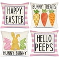 thumbnail image 1 of Easter Pillow Covers 18x18 Set of 4 Easter Decorations for Home Bunny Treats Hello Peeps Pink Stripes Pillows Easter Decorative Throw Pillows Spring Easter Farmhouse Decor, 1 of 5