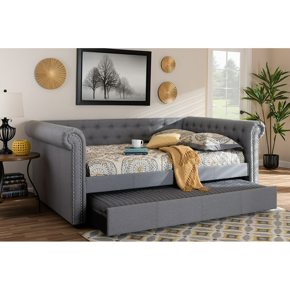 Baxton Studio Mabelle Gray Upholstered Queen Size Daybed with Trundle