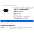 thumbnail image 2 of Rear Undercar Shield - Compatible with 2008 - 2014 Dodge Challenger 2009 2010 2011 2012 2013, 2 of 2