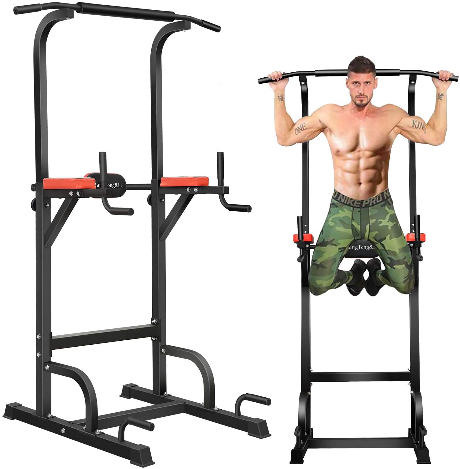 Pull Up & Dip Station Adjustable Height Power Tower Exercise Gym Muscle Fitness 
