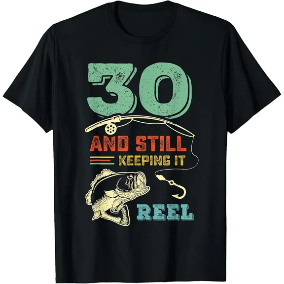 Funny Vintage Bass Fishing 30th Birthday Gift for Men Fisherman Graphic Short Sleeve T-Shirt