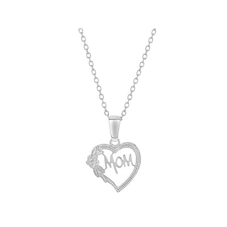 Sterling Silver Mop - 925 Sterling Silver Open Heart Mom Mommy Mother Pendant Necklace 18