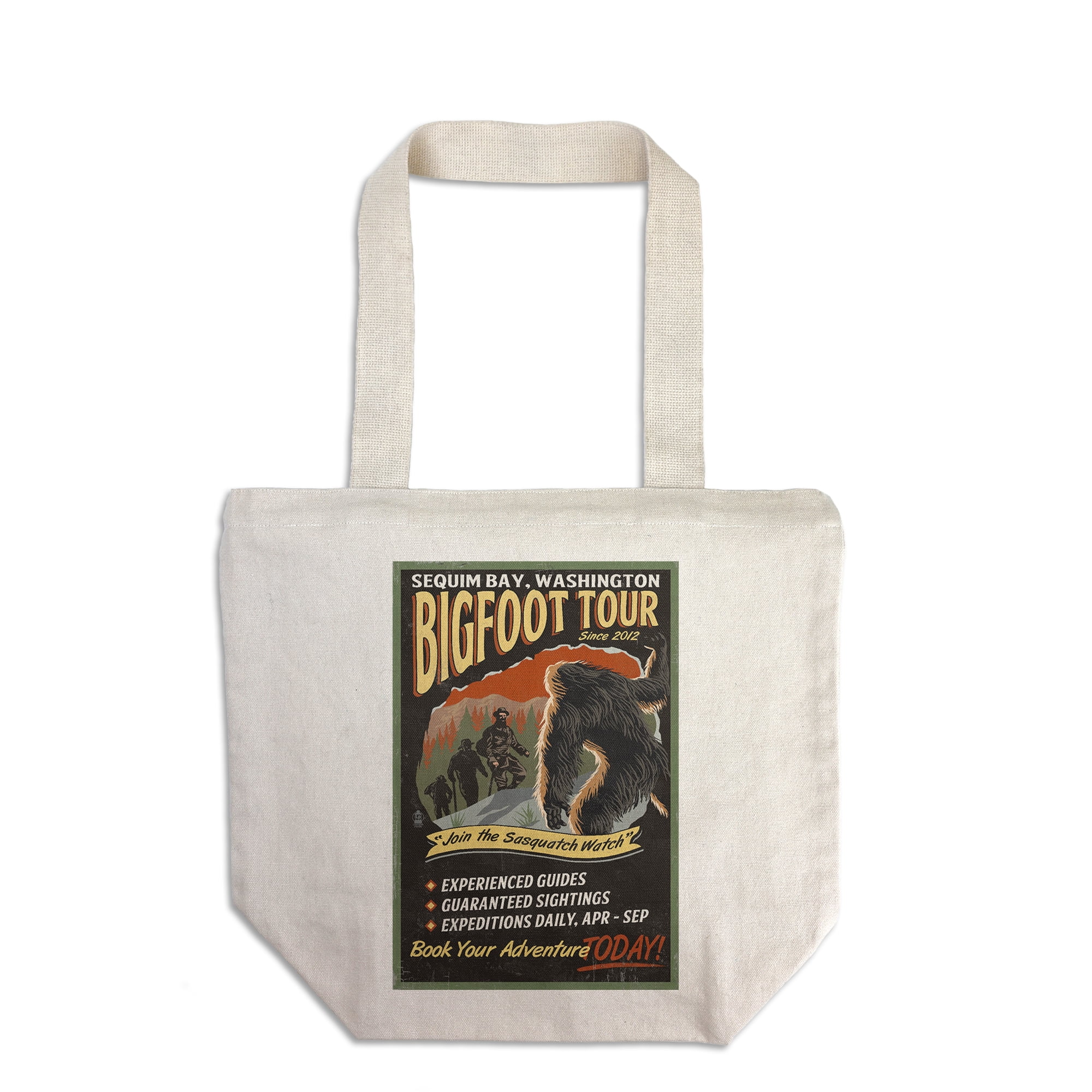 Sequim Bay, Washington, Bigfoot Tours, Vintage Sign (100 Cotton Canvas