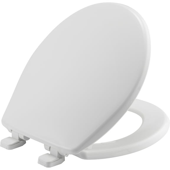Mayfair Caswell™ Slow Close Round Plastic Toilet Seat in White Never Loosens