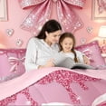 thumbnail image 4 of Meiyoeat Fashion Dripping Glitz Bow King Bedding Sets for Women Girls, Pink Sparkle Diamond King Bed in a Bag, Pink Reversible, 7 Pieces, 4 of 6