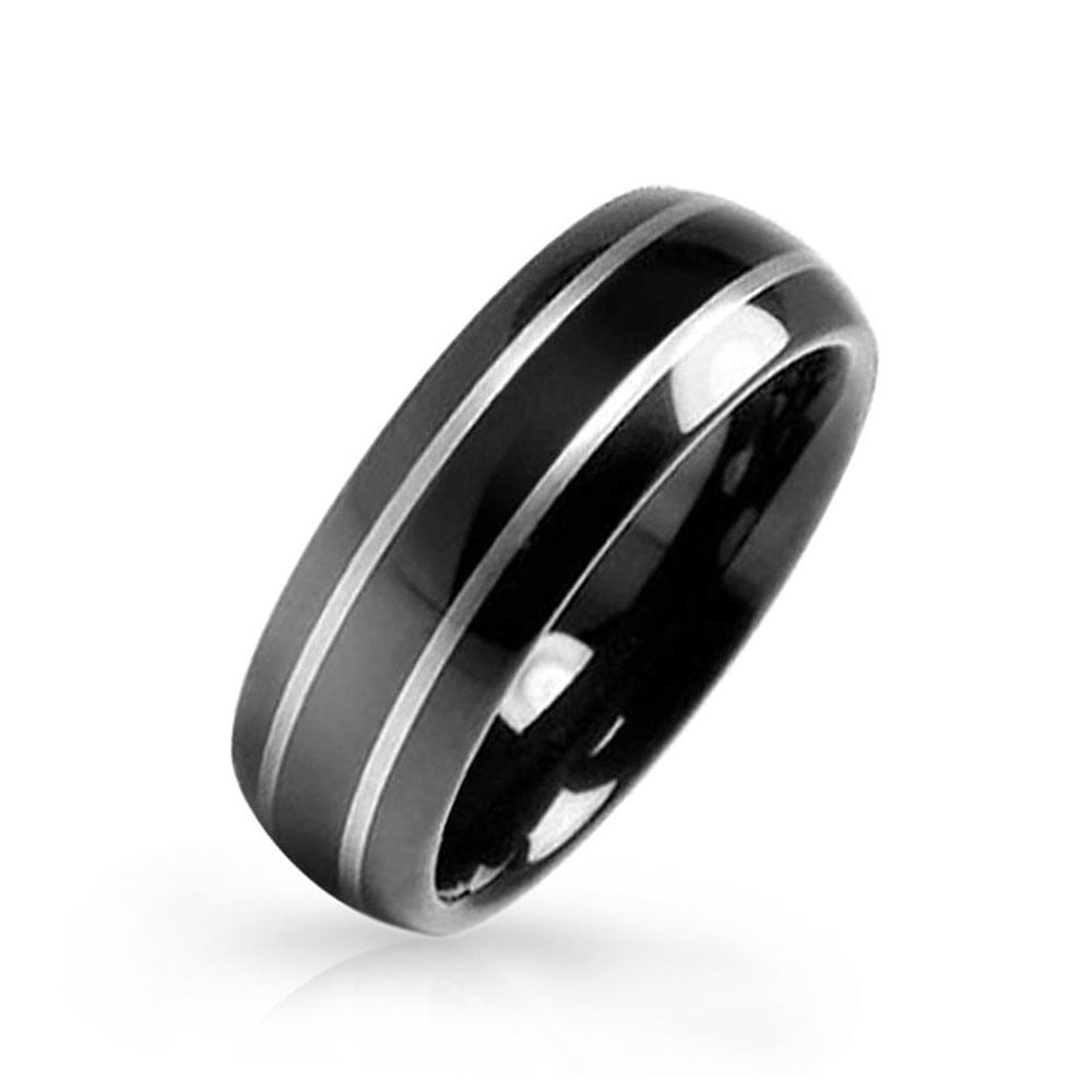 Men's Women's Stainless Steel 8mm Black Silver 2-Tone Wedding Band Ring 