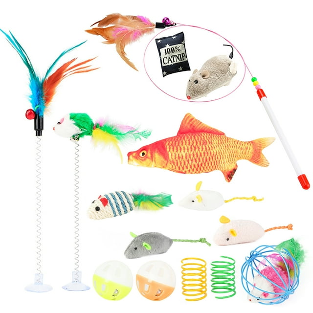 15PCS Cat Toys Set Funny Cat Teaser Wand Cat Spring Toy Cat Mice Toys Cat Ball