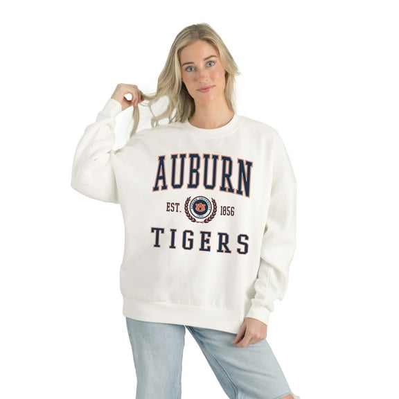 Women's Gameday Couture White Auburn Tigers Premium Fleece Drop Shoulder Oversized Pullover Sweatshirt