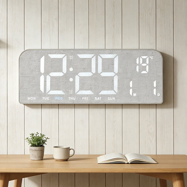 LED clock, large screen alarm clock, simple wood grain clock, creative clock