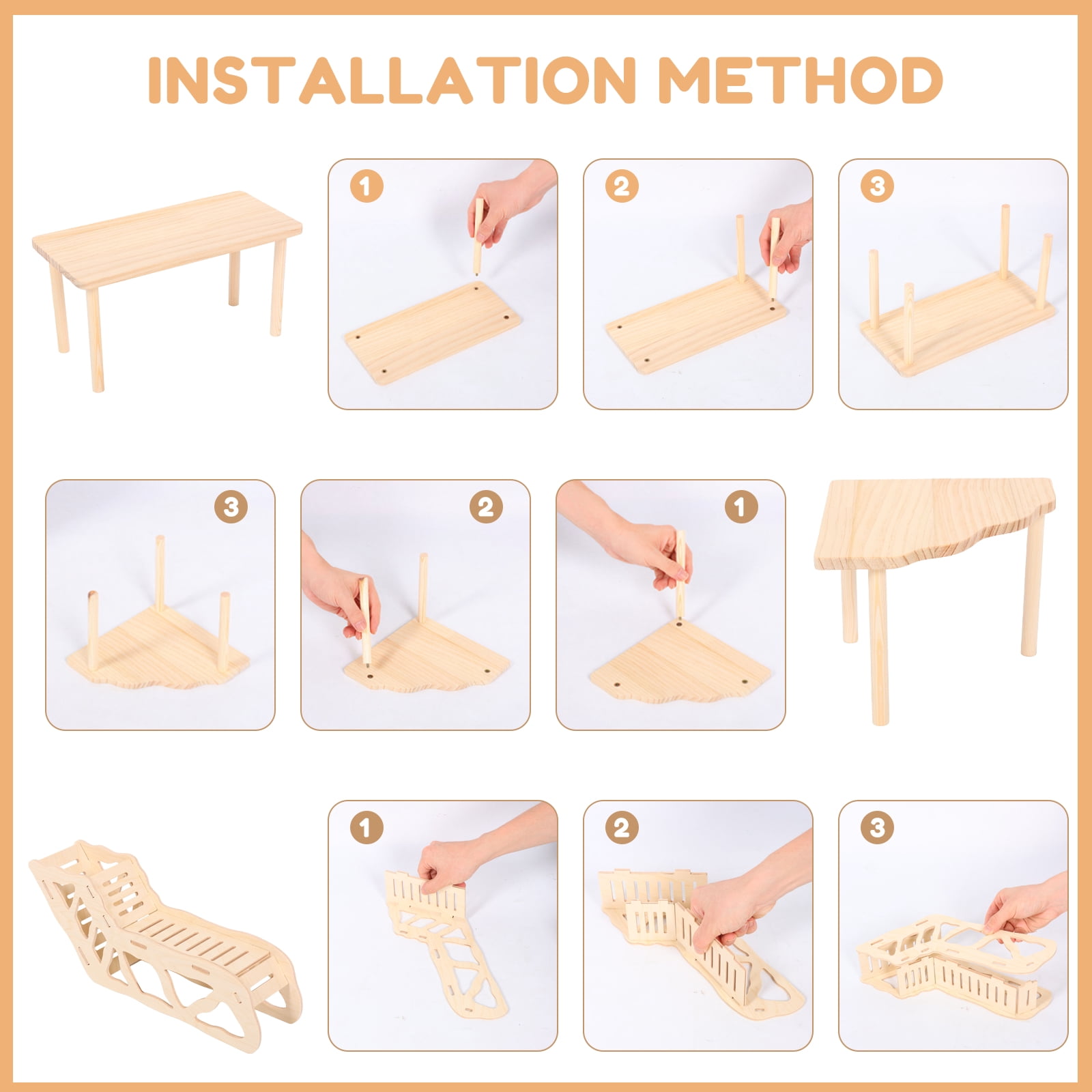Threns 4 Pack Hamster Play Wooden Platform for Dwarf Syrian Hamsters Gerbils Mice Degus or Other Small Pets, Wooden Hamster Climbing Toy with Platform Decor