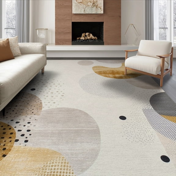 ODIKA 8'x10' Washable Area Rug Pick Inspired Cow Spotted Abstract Motif Mottled Patches Border for King Size Bedroom Under Bed, Master Suite, Non-Shedding, Easy Care