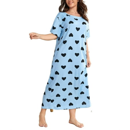 

Casual All Over Print Round Neck Sleepshirts Short Sleeve Baby Blue Plus Size Nightgowns & Sleepshirts (Women s)