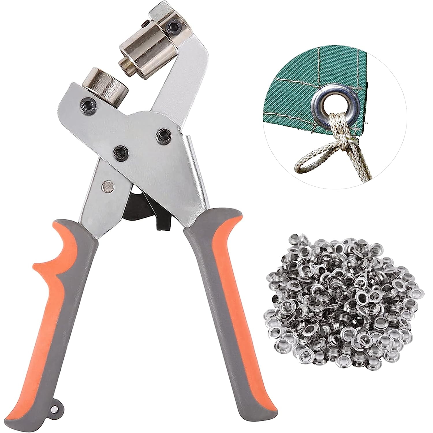 Grommet Tool Kit, 3/8 Inch Eyelet Kit Press Pliers (10mm) Punch Hole Maker  Manual Handheld Machine with 500pcs Silver Grommets