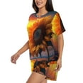 thumbnail image 2 of Kdxio Sunset Coast Sunflower Print Pajamas Sets for Women Short-Sleeved Pjs with Lounge Shorts Two Piece Sleepwear S-4XL, 2 of 5