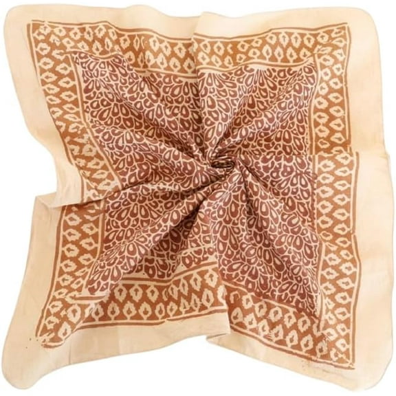 Bandana Scarf Handmade Hand Block Print Bandana in Cream, Pumpkin and Steel - Handmade Organic Cotton