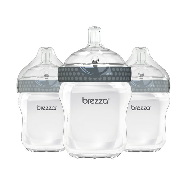 Baby Brezza Natural Baby Bottle Easiest to Clean Grey, 9oz, 3 Pack
