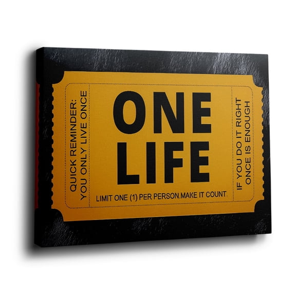 One Life: Make It Count’ Ticket-Style Motivational Canvas Wall Art Ready to Hang for Office