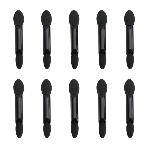 10 brochas desechables de doble punta para sombras de ojos, aplicadores de maquillaje ovalados con punta de esponja (negro)