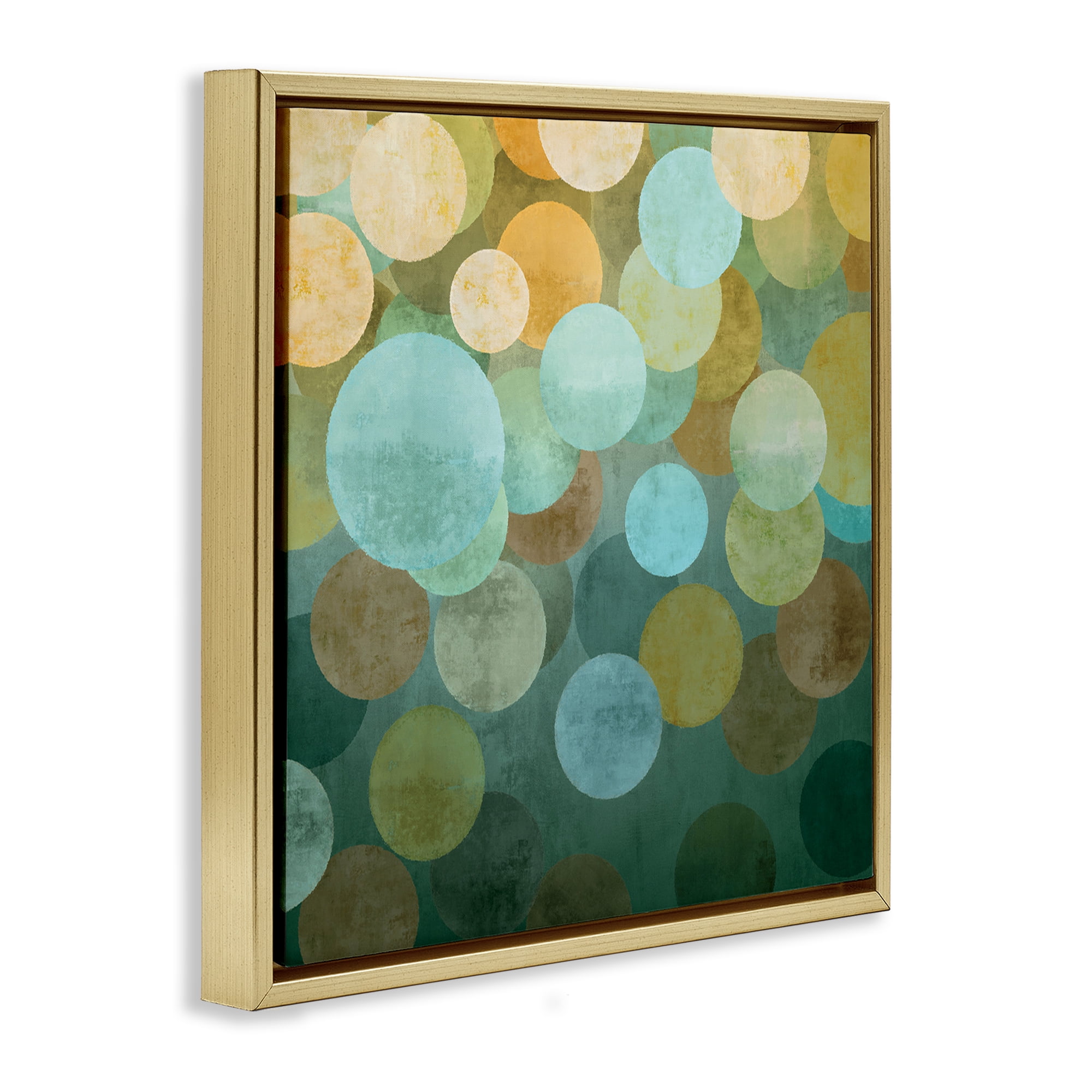 Stupell Industries Layered Green Circles Abstract Painting Gold Floater Framed Canvas Art Print Wall Art, 25 x 25