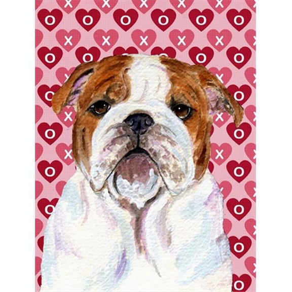 28 x 40 In. Bulldog English Hearts Love Valentines Day Flag Canvas, House Size