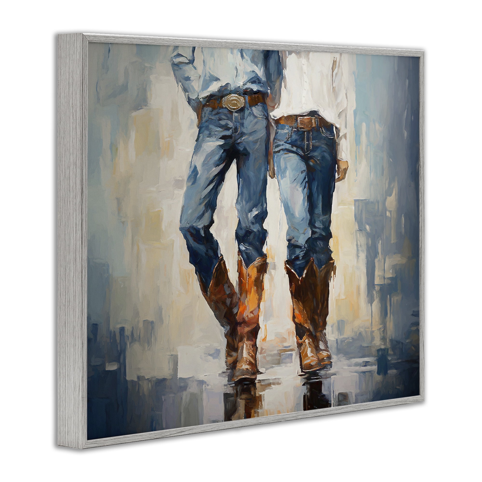 Stupell Industries Cowboy & Cowgirl Couple Novelty Painting Gray Framed Art Print Wall Art, 14 x 11