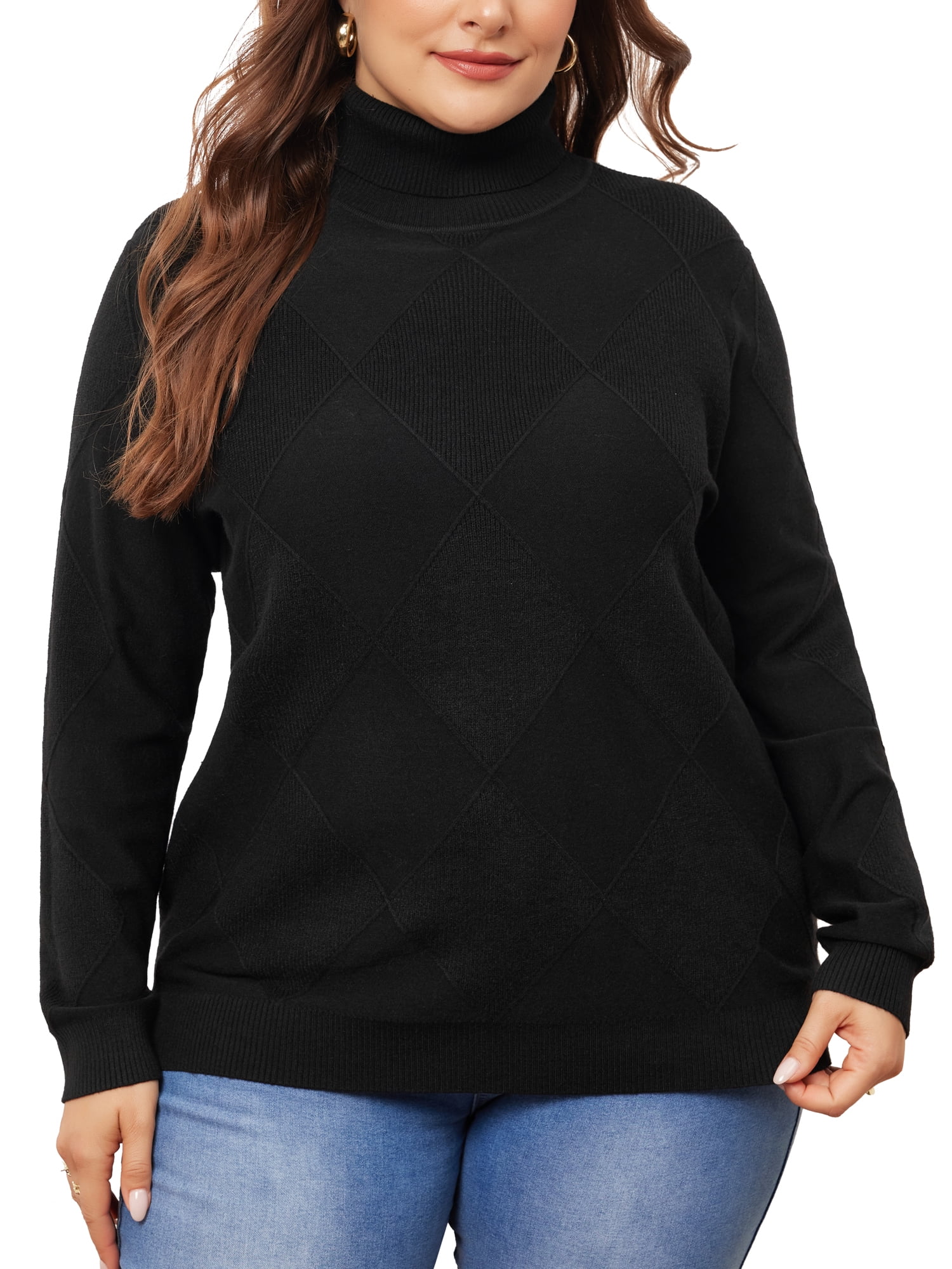 DARING DIVA Plus Size Long Sleeve Turtleneck Novelty Sweater 4X Black