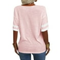 thumbnail image 3 of Stripe Sleeved Women Summer Casual V-neck T-shirt Loose Simple Tops, 3 of 5